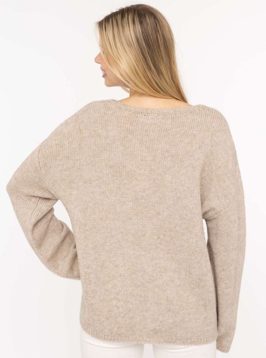 đź’• Zwillingsherz Pullover V-Ausschnitt "Uni" Beige