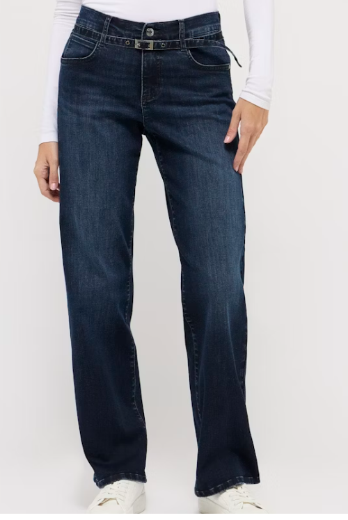 Angels Jeans Liz Belt Dark Indigo Used 5 Pocket Jeans 28" Kurzlänge