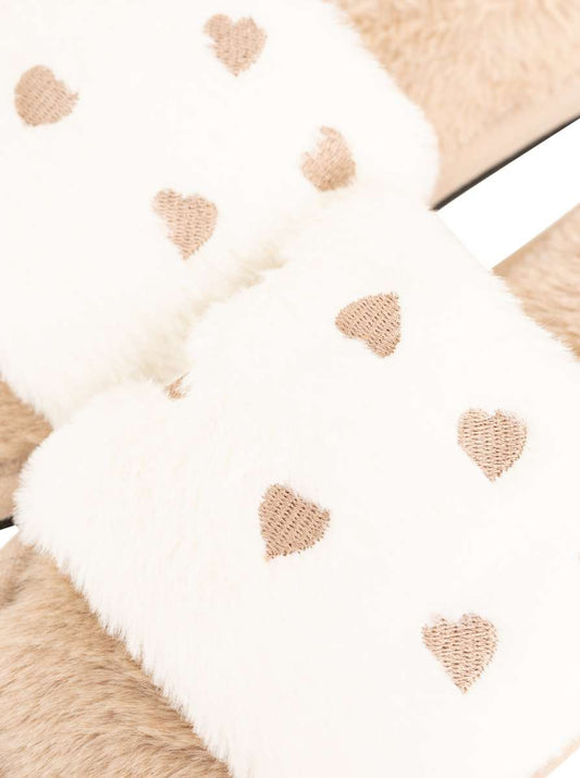 💕 Zwillingsherz Plüsch Pantoffel "Herz" Hausschuhe Beige