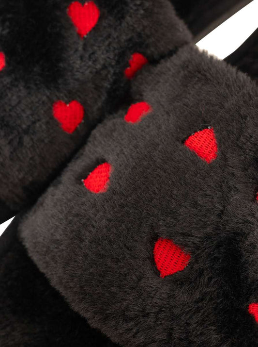 💕 Zwillingsherz Plüsch Pantoffel "Herz" Hausschuhe Schwarz