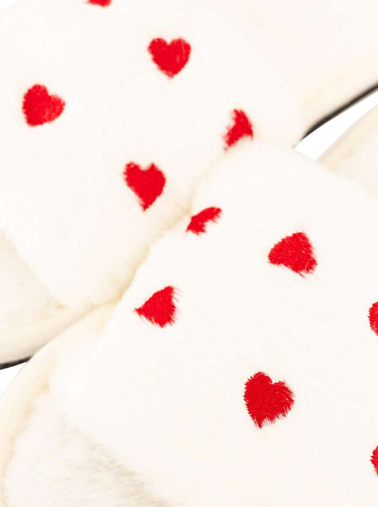 💕 Zwillingsherz Plüsch Pantoffel "Herz" Hausschuhe Weiß