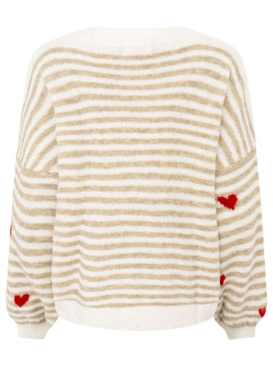 💕 Zwillingsherz Pullover "Herzchen & Streifen" Beige