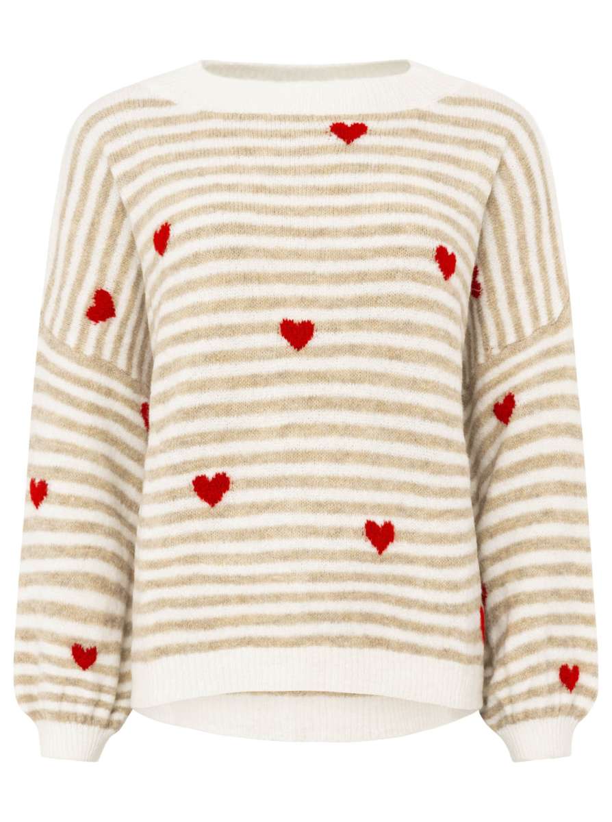 Zwillingsherz Pullover "Herzchen & Streifen" Beige