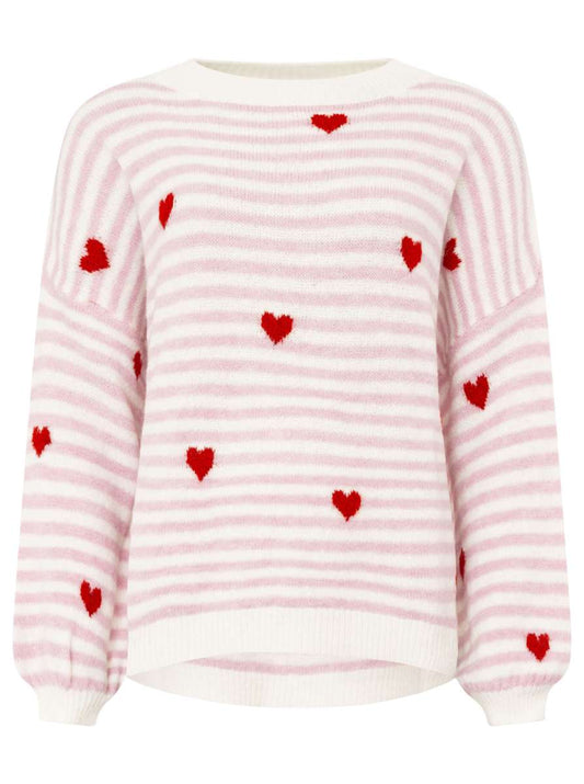 Zwillingsherz Pullover "Herzchen & Streifen" Rosa