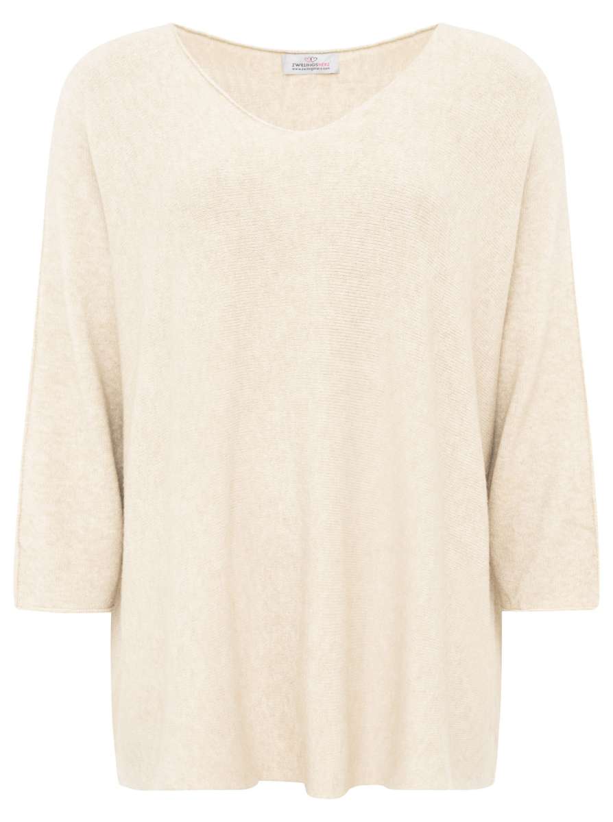 đź’• Zwillingsherz V-Neck Pullover "Uni" Beige