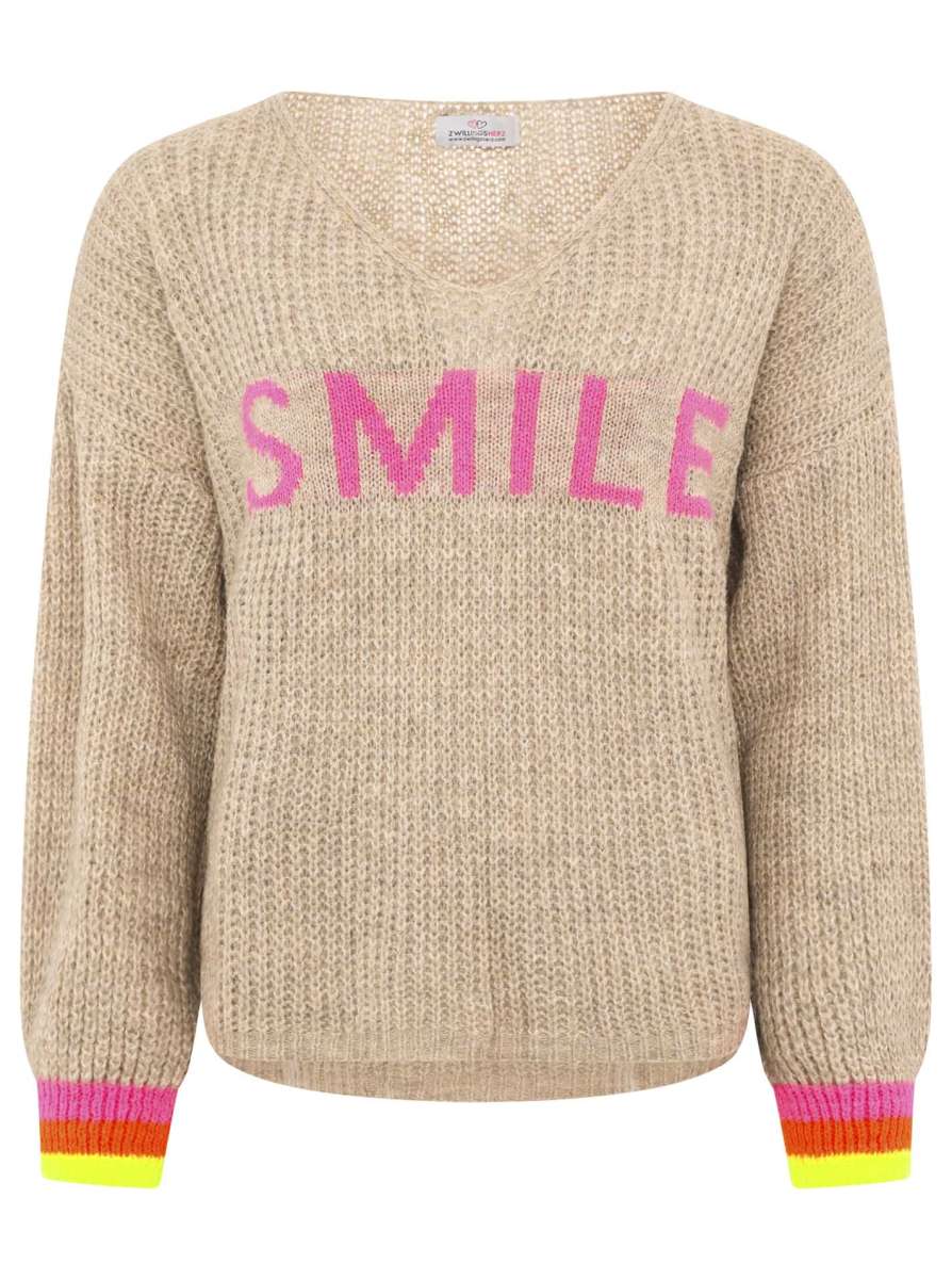 💕 Zwillingsherz Oversized Strick Pullover "Smile" Beige