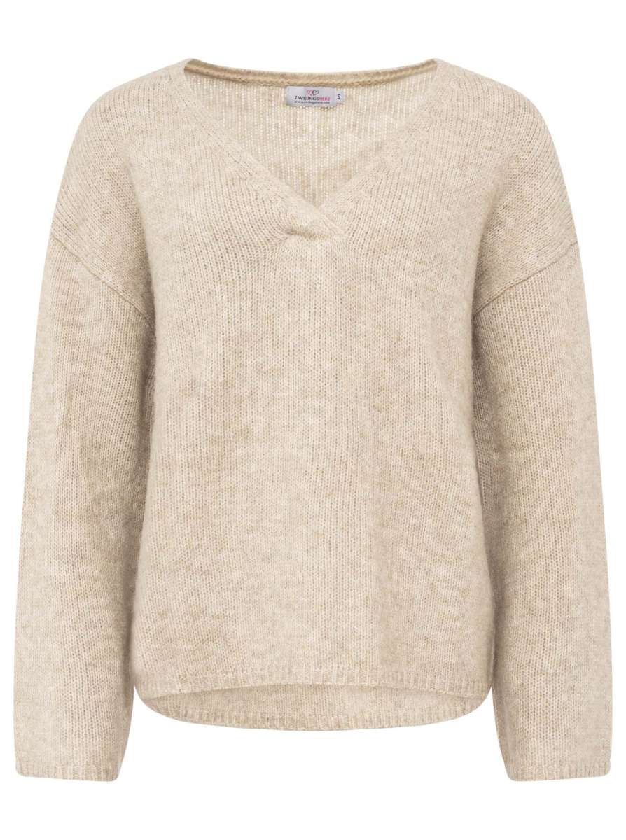 đź’• Zwillingsherz Pullover V-Ausschnitt "Uni" Beige