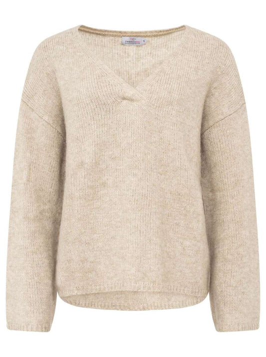 💕 Zwillingsherz Pullover V-Ausschnitt "Uni" Beige