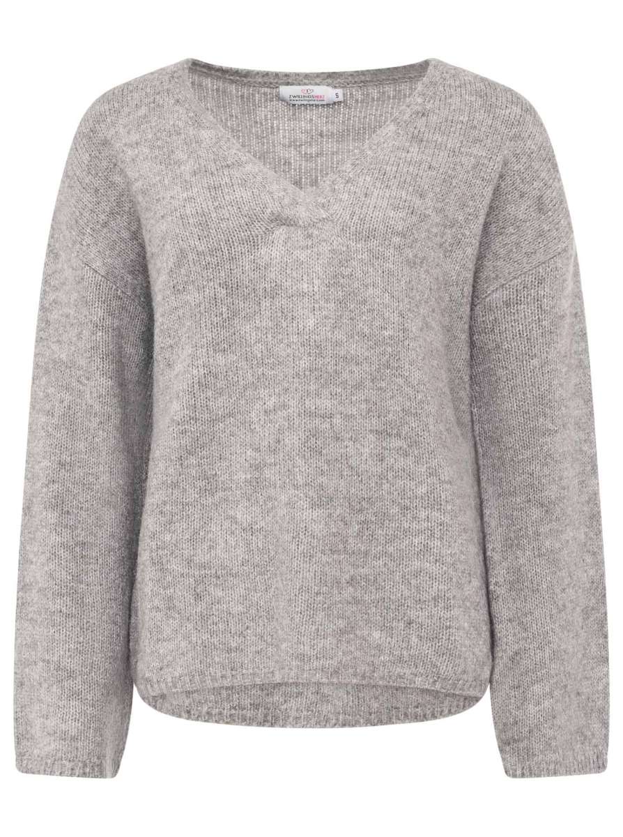 đź’• Zwillingsherz Pullover V-Ausschnitt "Uni" Grau