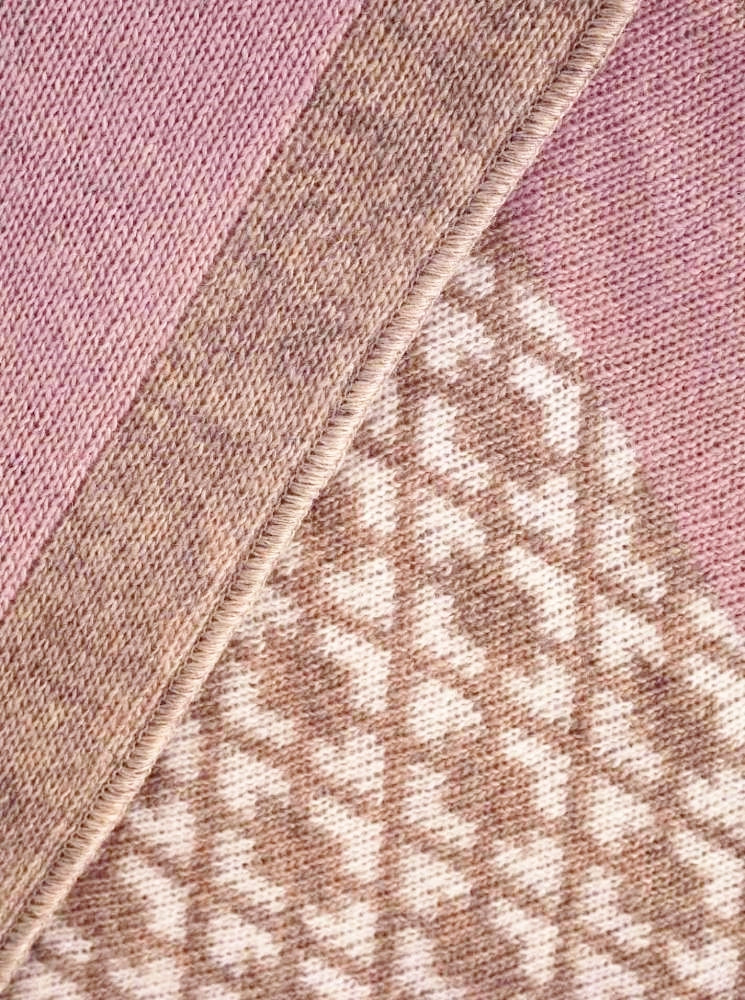 💕 Zwillingsherz Dreieckstuch "Raute an Raute" Wolle Kaschmir Beige Altrosa