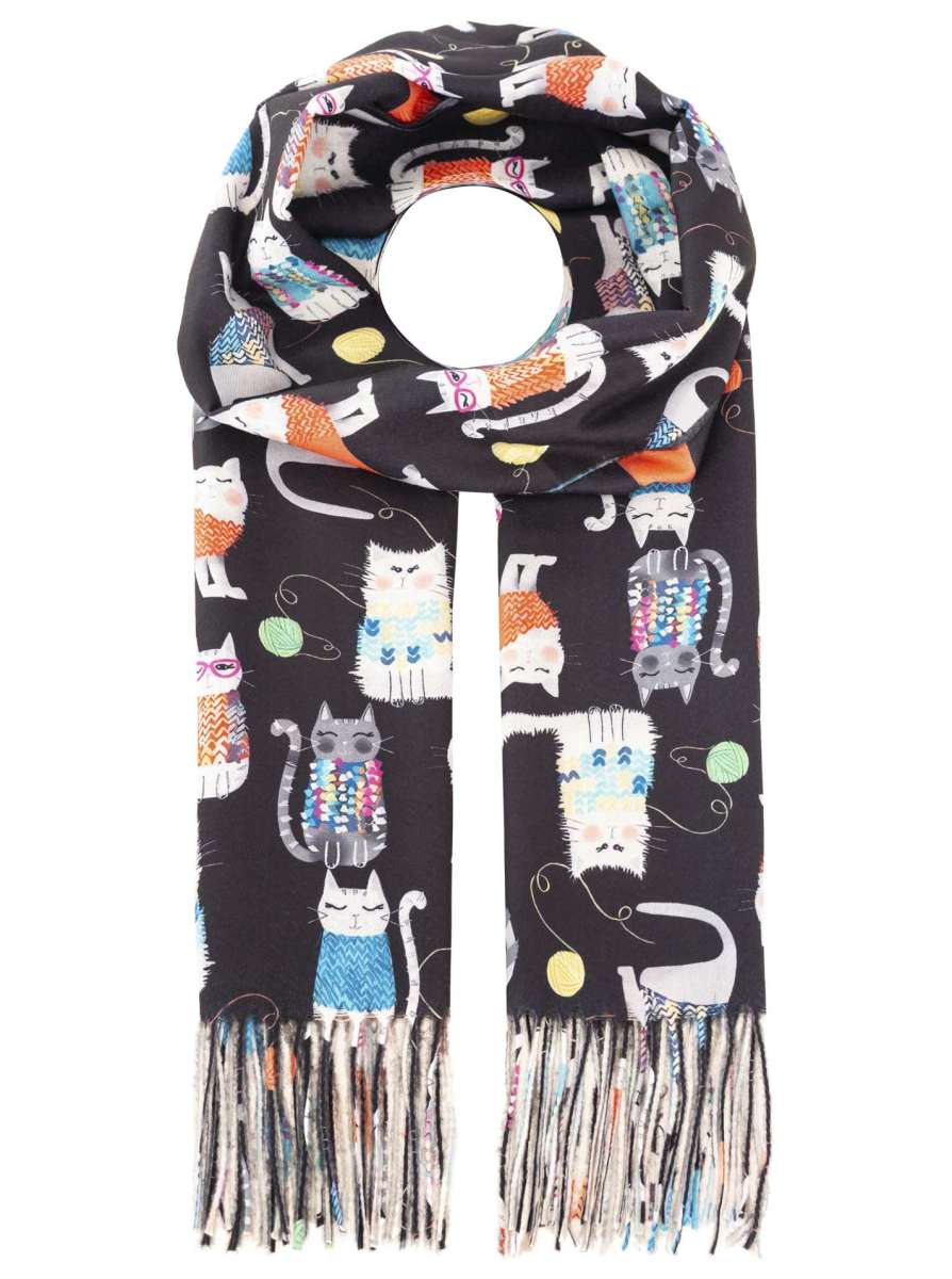 💕 Zwillingsherz Schal "Kleine Katze" Kuschelschal Soft Schwarz