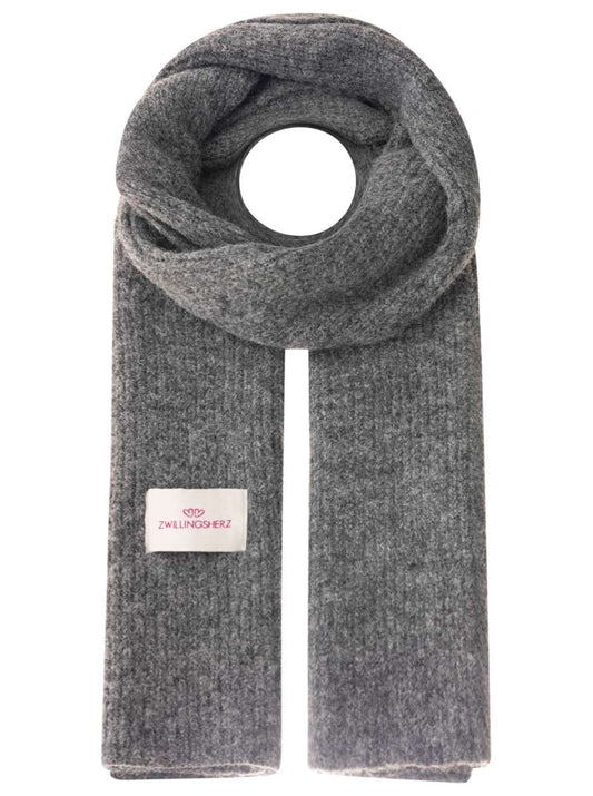💕 Zwillingsherz Schal "Zwillingsherz Patch" Wolle gerippt Anthrazit