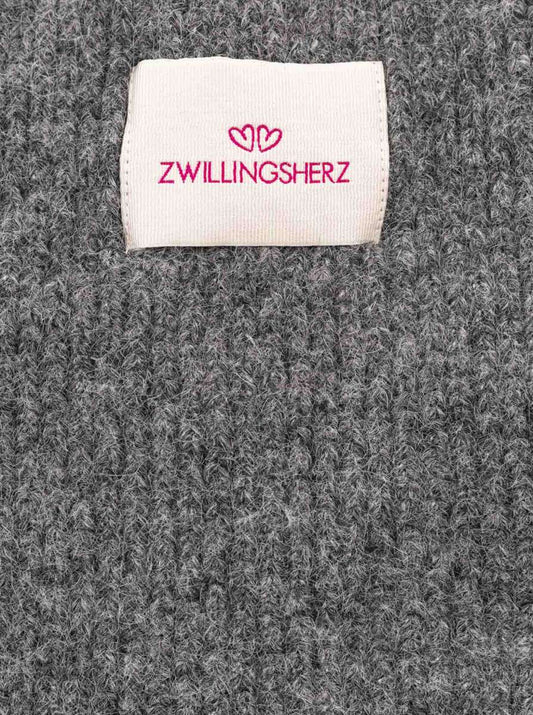 💕 Zwillingsherz Schal "Zwillingsherz Patch" Wolle gerippt Anthrazit