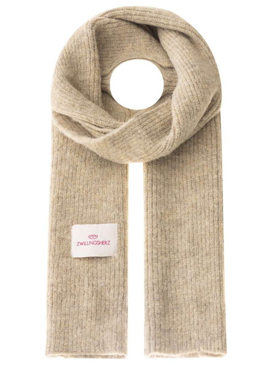 💕 Zwillingsherz Schal "Zwillingsherz Patch" Wolle gerippt Beige