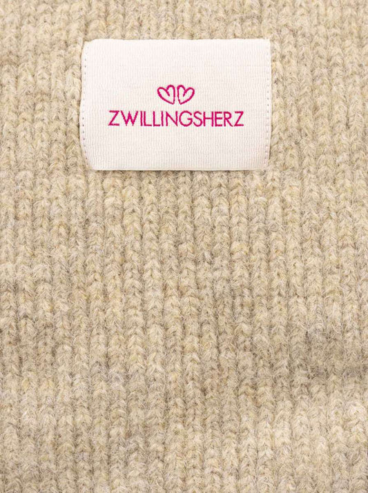 💕 Zwillingsherz Schal "Zwillingsherz Patch" Wolle gerippt Beige