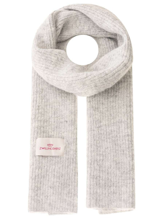 💕 Zwillingsherz Schal "Zwillingsherz Patch" Wolle gerippt Hellgrau