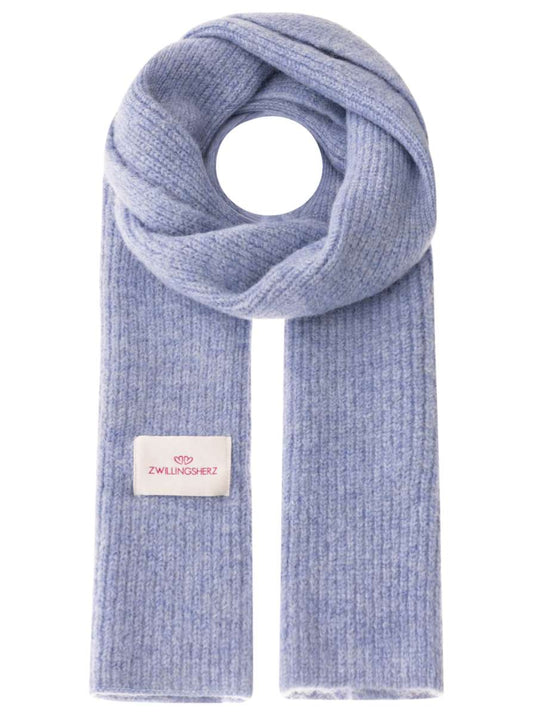 💕 Zwillingsherz Schal "Zwillingsherz Patch" Wolle gerippt Hellblau