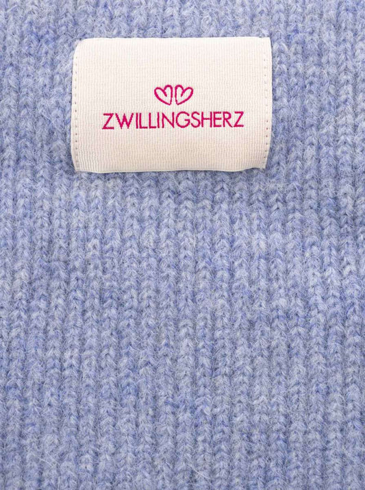 💕 Zwillingsherz Schal "Zwillingsherz Patch" Wolle gerippt Hellblau