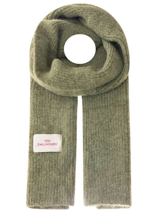 💕 Zwillingsherz Schal "Zwillingsherz Patch" Wolle gerippt Khaki