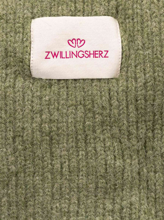 💕 Zwillingsherz Schal "Zwillingsherz Patch" Wolle gerippt Khaki