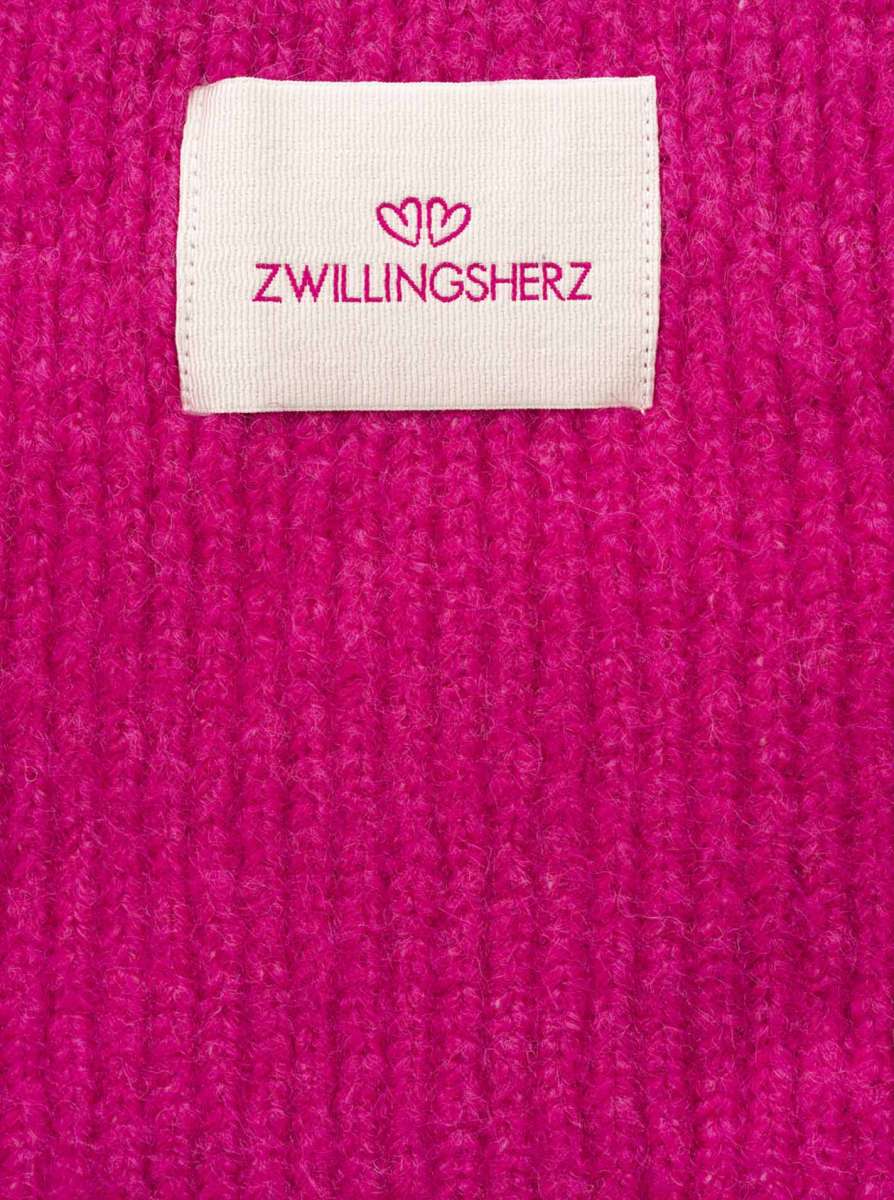 💕 Zwillingsherz Schal "Zwillingsherz Patch" Wolle gerippt Pink