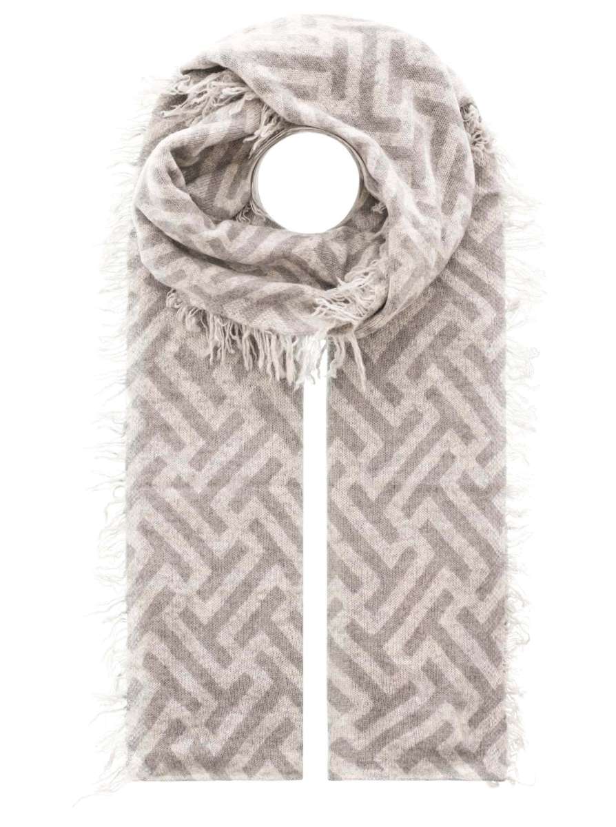 💕 Zwillingsherz XXL "Fransenschal H-Muster" 100 % Cashmere Schal Kaschmir Hellgrau