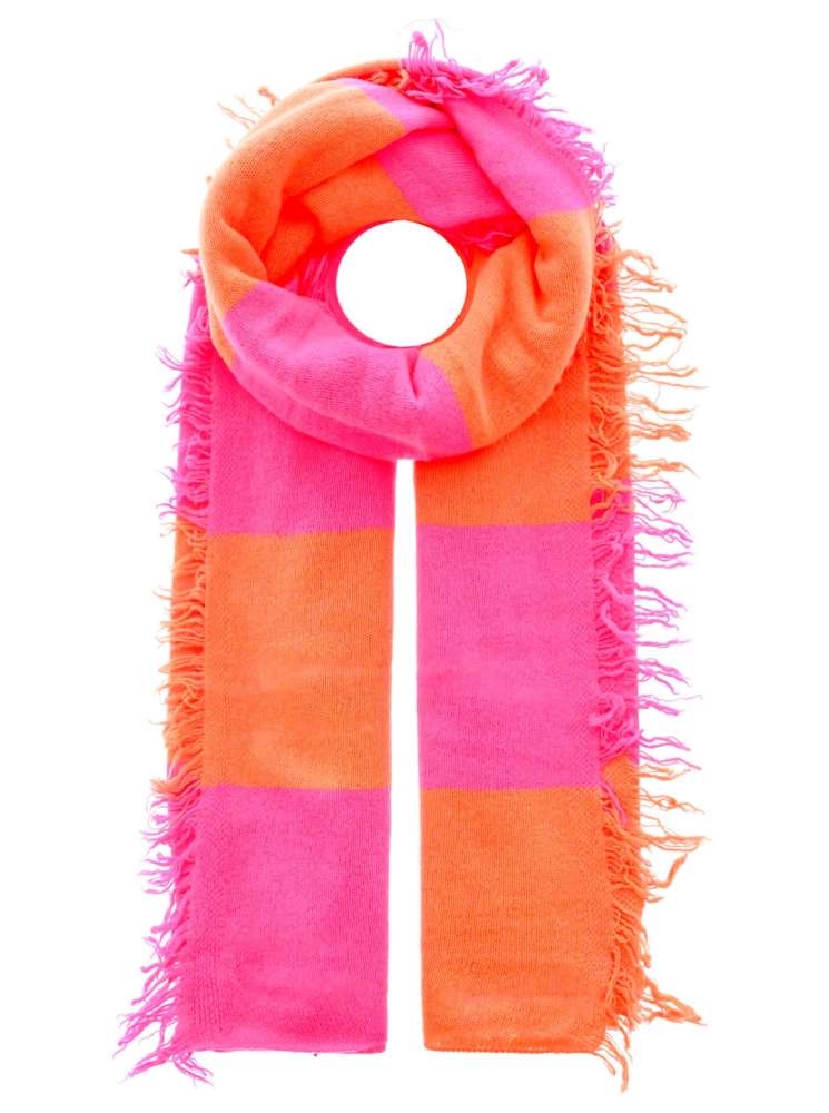 💕 Zwillingsherz XXL Kaschmir Fransenschal "Blockstreifen II" 100 % Cashmere Stola Neonpink Neonorange