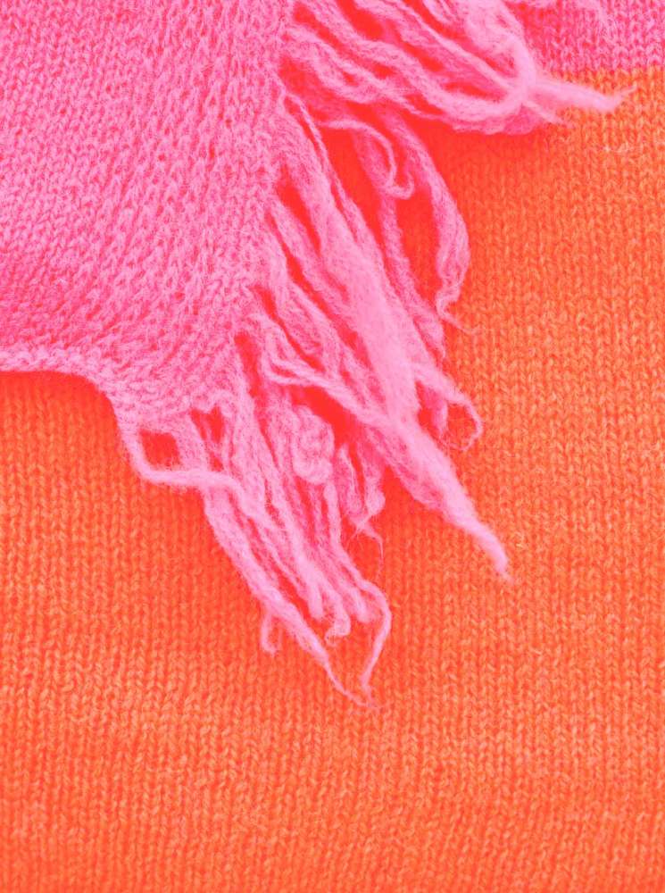 💕 Zwillingsherz XXL Kaschmir Fransenschal "Blockstreifen II" 100 % Cashmere Stola Neonpink Neonorange