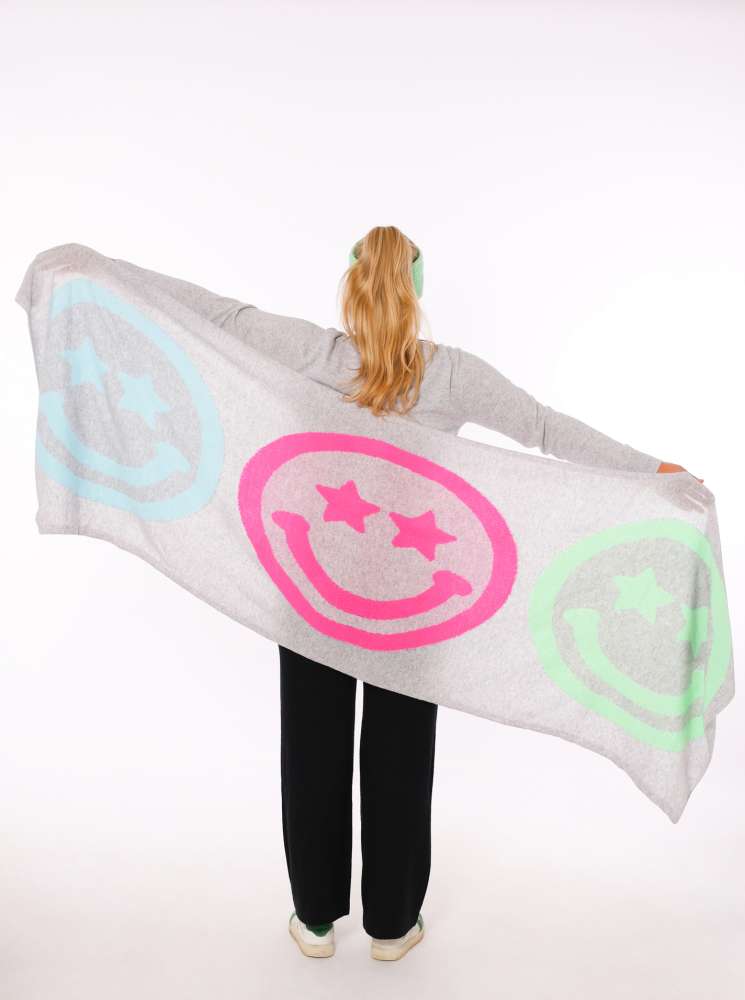 đź’• Zwillingsherz XXL Schal "Happy Faces" 100 % Cashmere Kaschmir Hellgrau