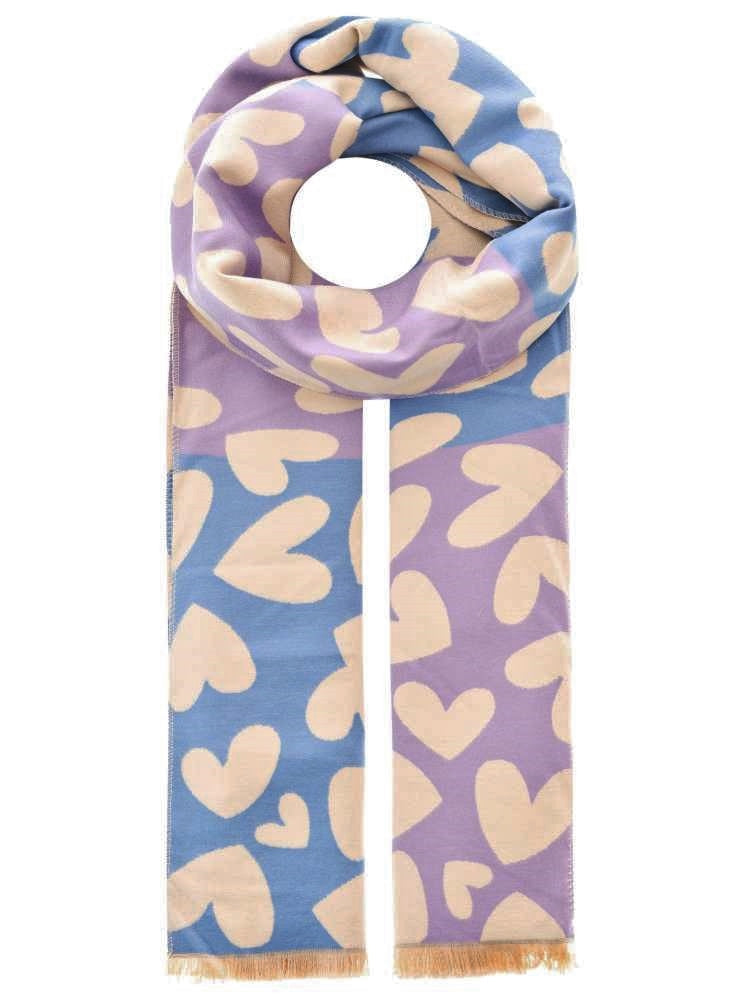 💕 Schal Tuch "Herzen" 100 % Viskose Hellblau Flieder