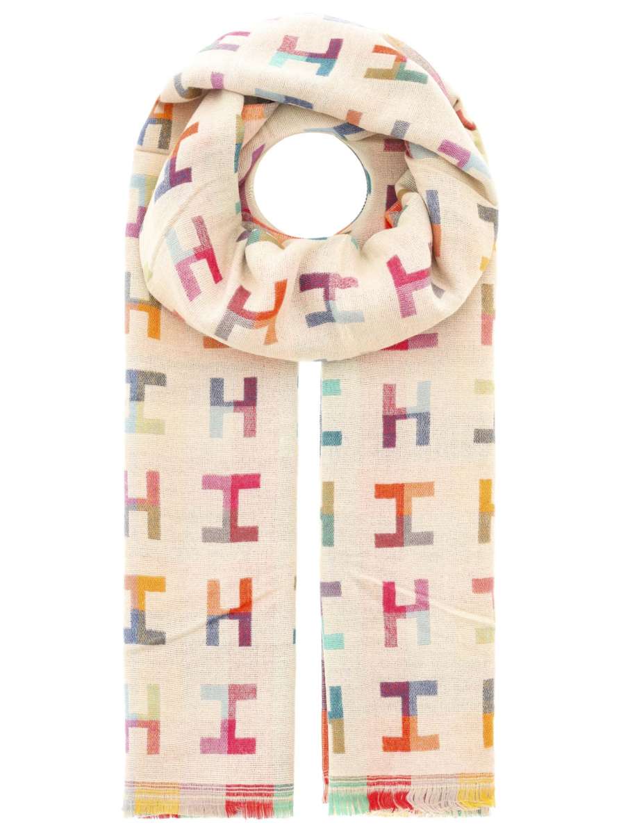 💕 Zwillingsherz Schal "Buntes H-Muster" Kuschelschal Viskose Wolle Beige