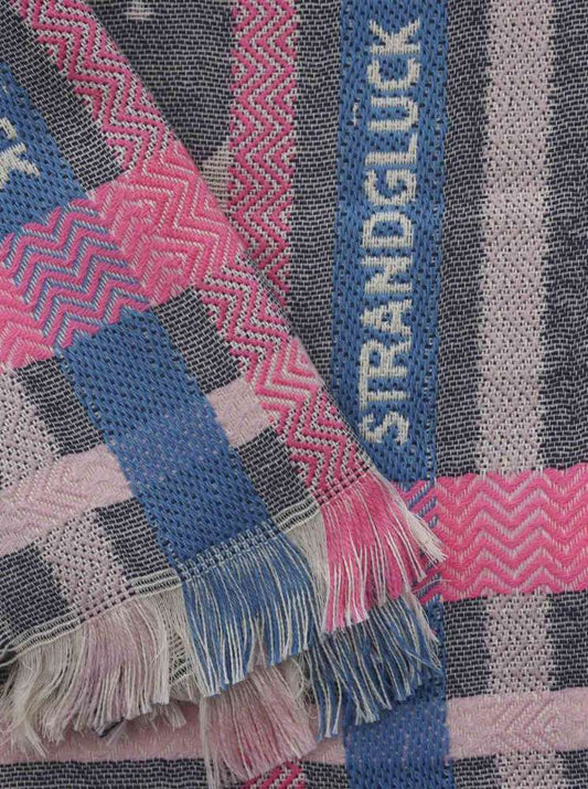 💕 Zwillingsherz Schal "Strandglück" Neon Kante Baumwolle Marine Pink