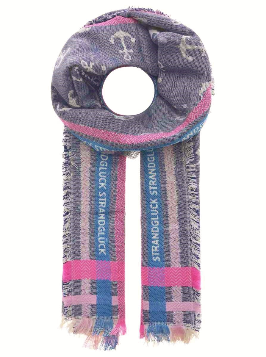 💕 Zwillingsherz Schal "Strandglück" Neon Kante Baumwolle Marine Pink