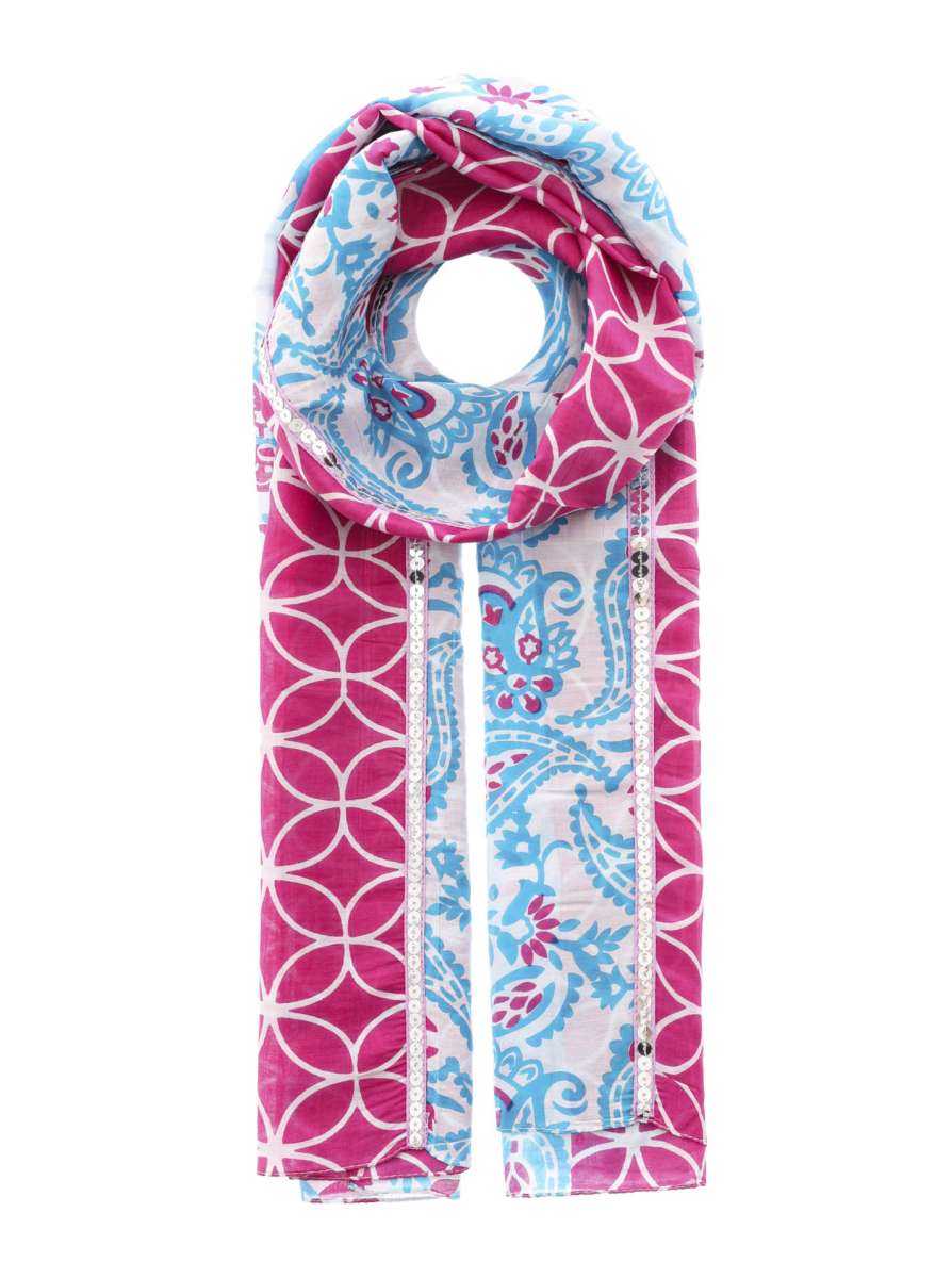 💕 Zwillingsherz Schal Tuch "Paisley Kreis Raute" Türkis Pink