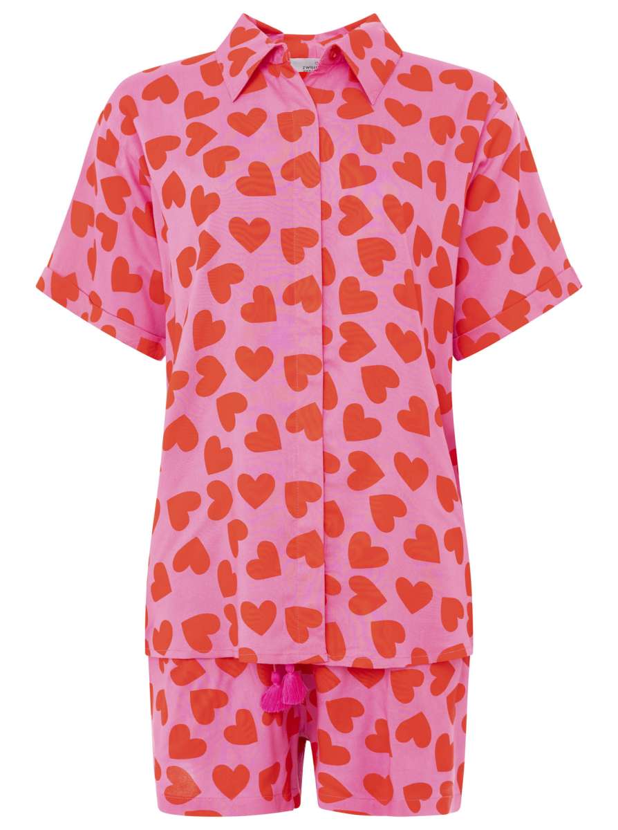 đź’• Zwillingsherz Bluse "Hearts Allover" Kurzarm Viskose Pink