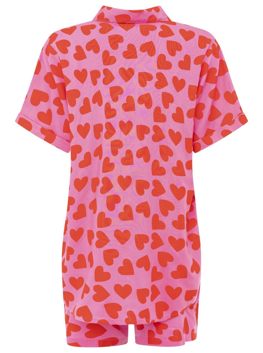 đź’• Zwillingsherz Bluse "Hearts Allover" Kurzarm Viskose Pink