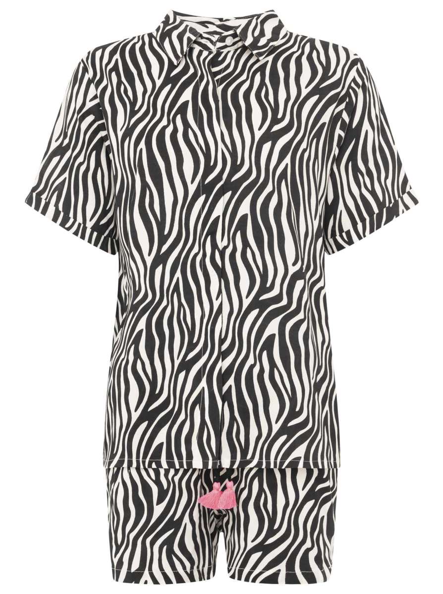 đź’• Zwillingsherz Bluse "Zebra Print" Kurzarm Viskose Schwarz