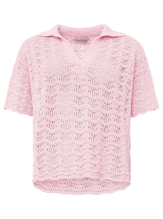 💕 Zwillingsherz Polo Strick Shirt "Ajour" Kurzarmpullover Rosa