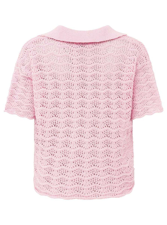 💕 Zwillingsherz Polo Strick Shirt "Ajour" Kurzarmpullover Rosa
