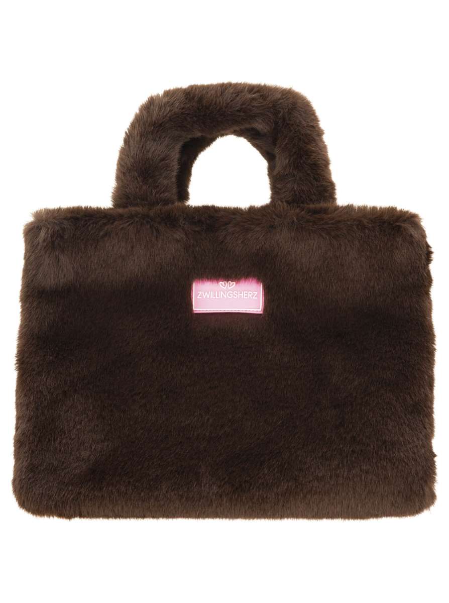 💕 Zwillingsherz Shopper klein "Fake Fur & Patch" Tasche Braun