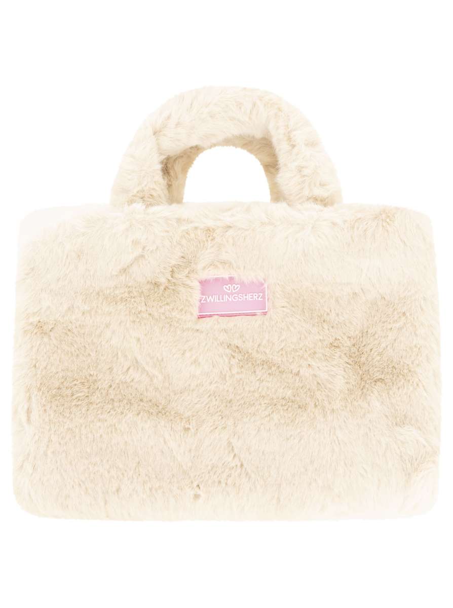 💕 Zwillingsherz Shopper klein "Fake Fur & Patch" Tasche Hellbeige