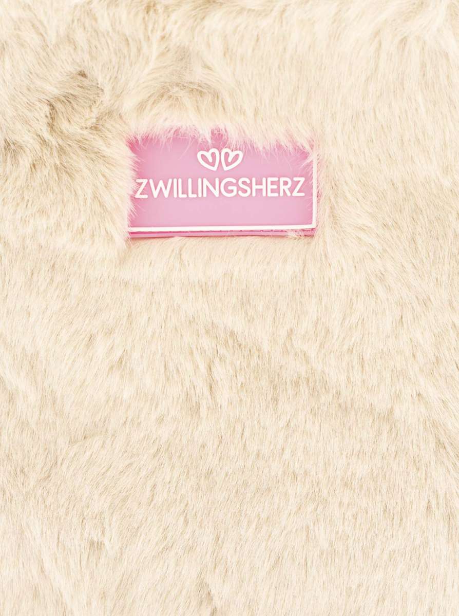 💕 Zwillingsherz Shopper klein "Fake Fur & Patch" Tasche Hellbeige