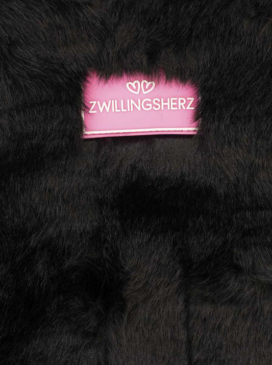 💕 Zwillingsherz Shopper klein "Fake Fur & Patch" Tasche Schwarz