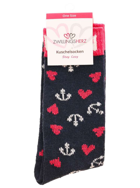 💕 Zwillingsherz Socken "Anker & Herzen" Kuschelsocken Navy