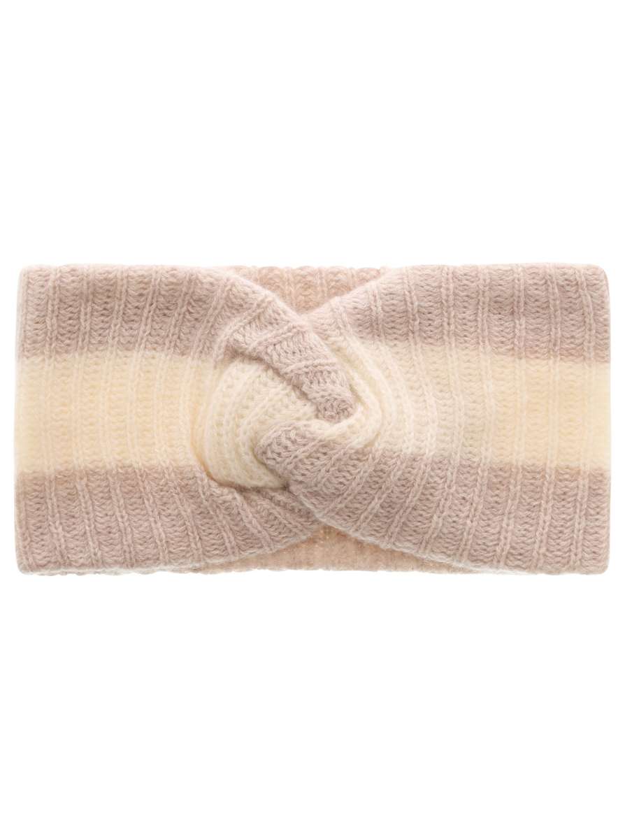 💕 Zwillingsherz Stirnband 100 % Cashmere "Streifen" Hellbeige Wollweiß