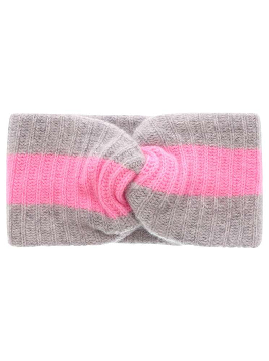 💕 Zwillingsherz Stirnband 100 % Cashmere "Streifen" Hellgrau Bubblegum