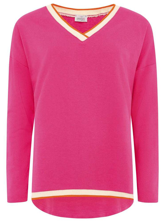 💕 Zwillingsherz Sweatshirt V-Neck Pullover "Neon Kante" Sweater Pink