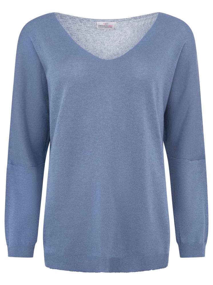 đź’• Zwillingsherz Sweatshirt V-Neck Pullover "Uni" Sweater Jeansblau