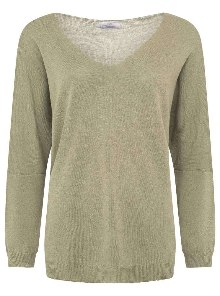 đź’• Zwillingsherz Sweatshirt V-Neck Pullover "Uni" Sweater Khaki