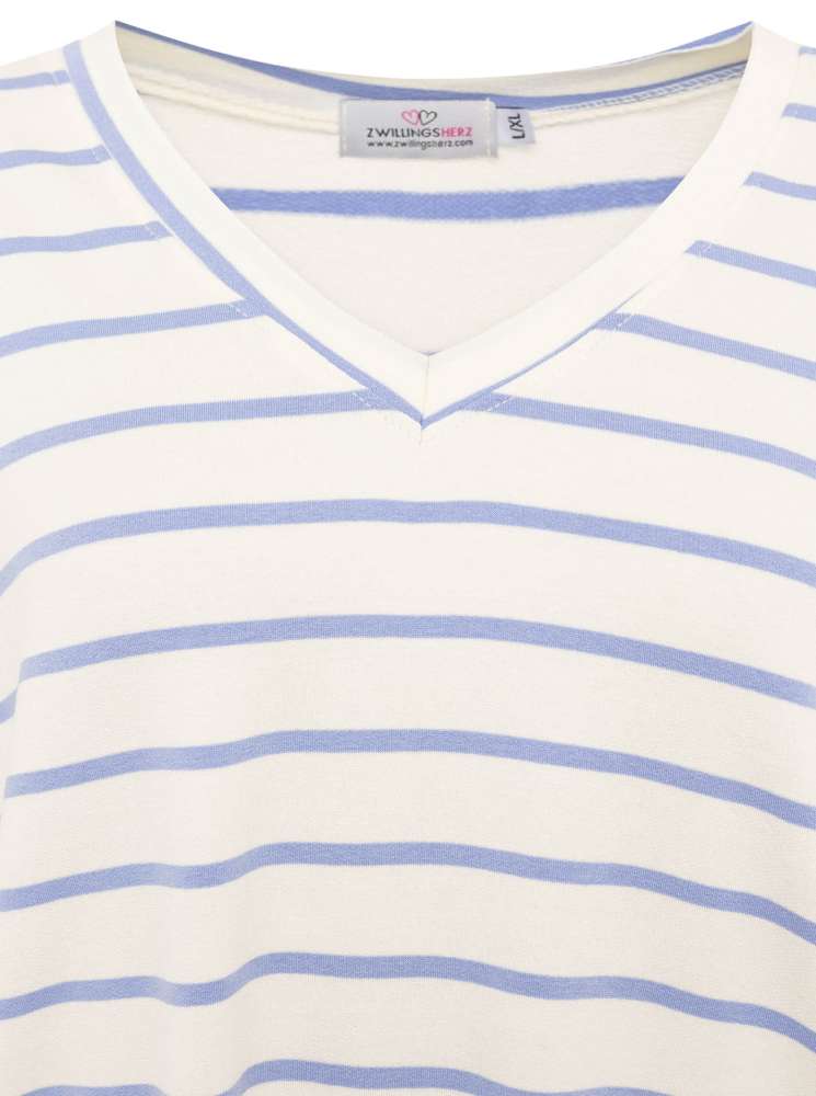💕 Zwillingsherz Sweatshirt "Kleine Streifen" Sweater V-Neck Blau